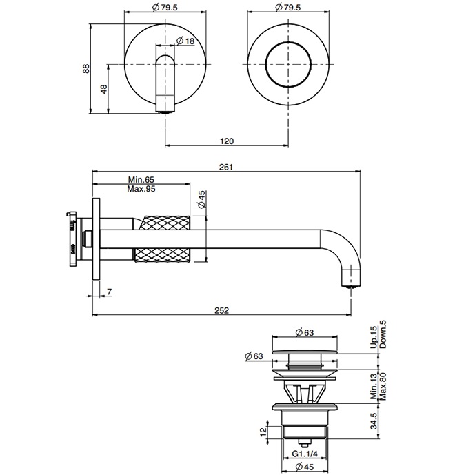 Cмеситель для раковины встраиваемый Fima Carlo Frattini Spillo Tech F3051TWZX9XOR (золотой), с донным клапаном