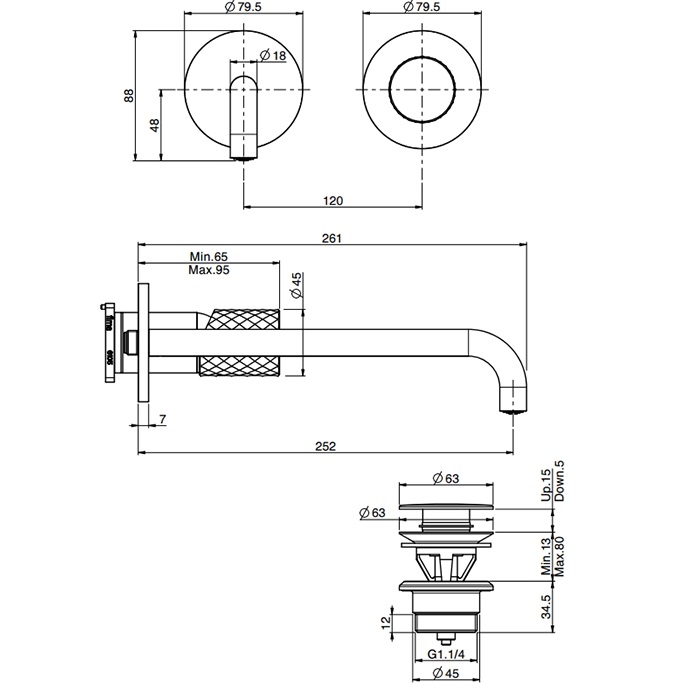 Cмеситель для раковины встраиваемый Fima Carlo Frattini Spillo Tech F3051TWZX9XNS (черный матовый), с донным клапаном