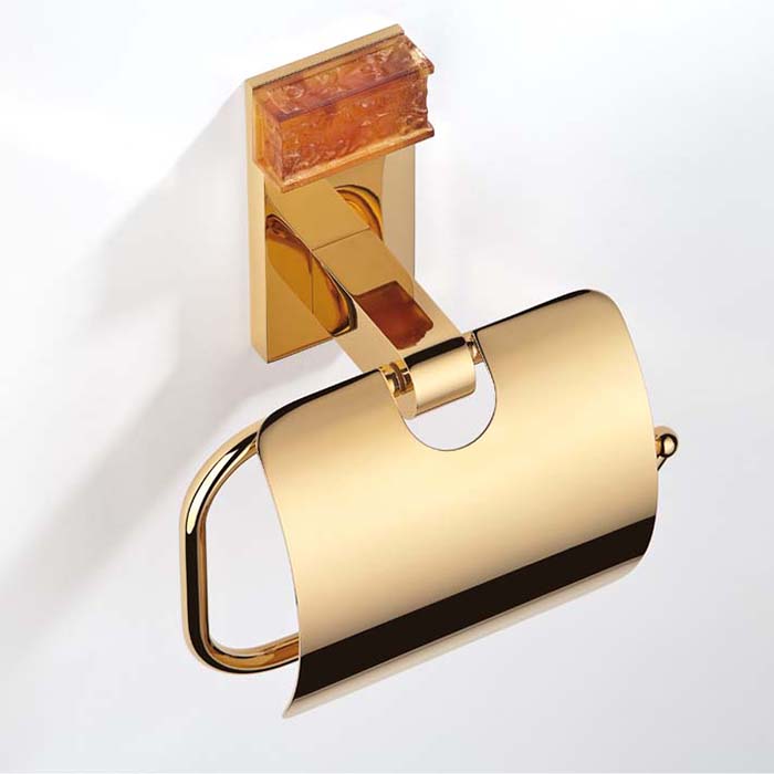 Держатель для туалетной бумаги с крышкой подвесной THG Ginkgo U5E-F01-538AC (золотой, оранжевый хрусталь)