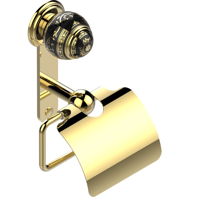 Держатель для туалетной бумаги с крышкой подвесной THG Marquise porcelaine noire A7F-F01-538AC (золотой, черный фарфор)
