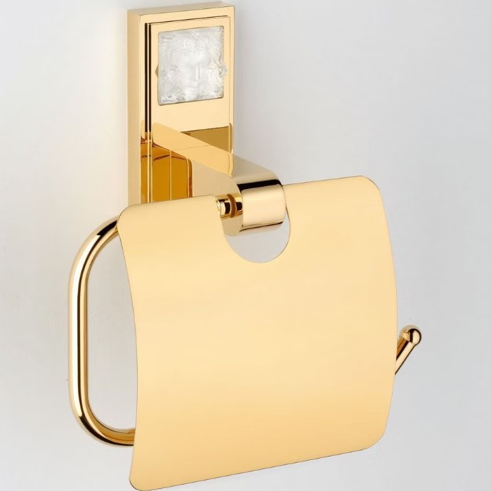 Держатель для туалетной бумаги с крышкой THG Masque de Femme metal grave A2T-F01-538AC (золотой), подвесной 