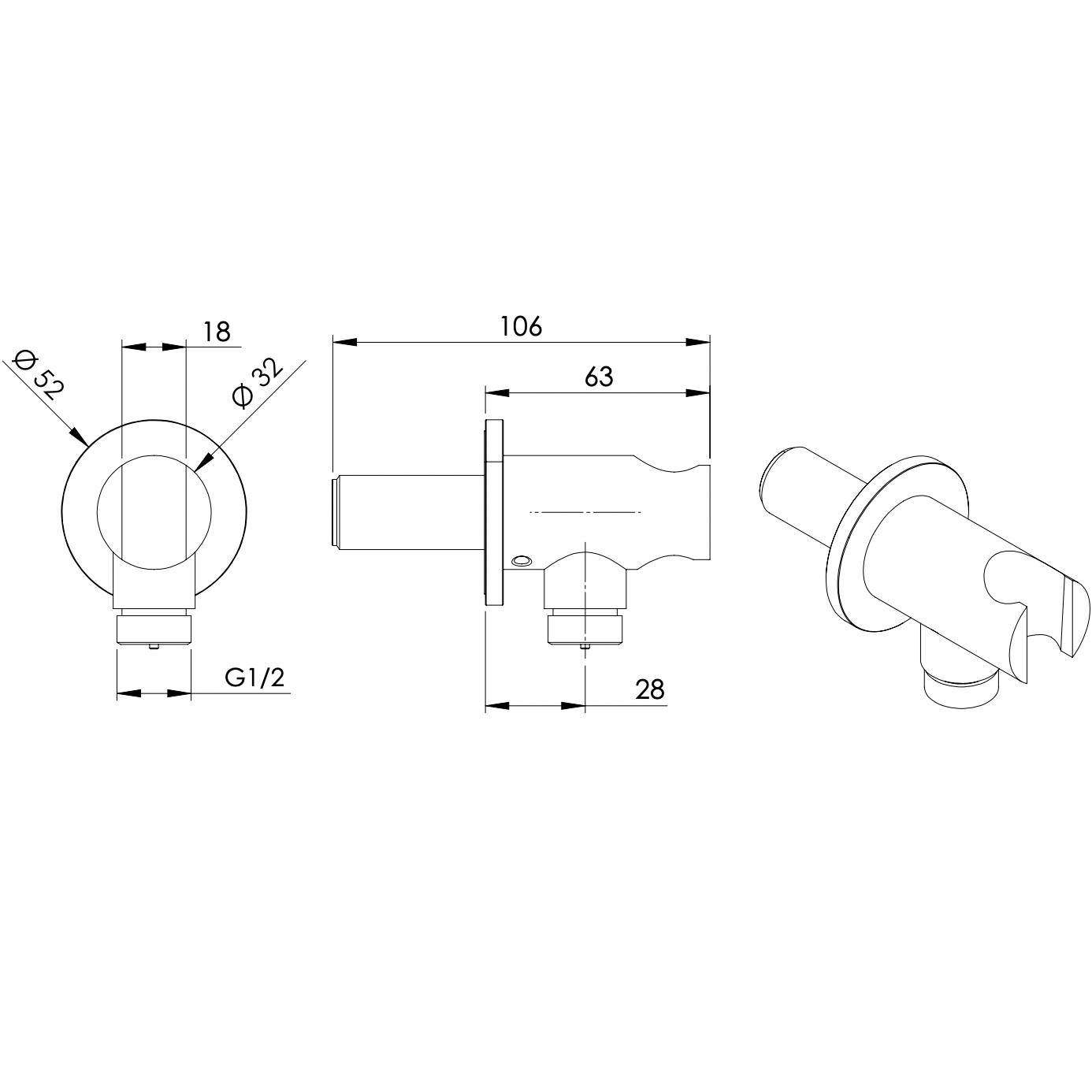 Держатель ручного душа с подключением шланга Remer Inox SS337M (сталь)