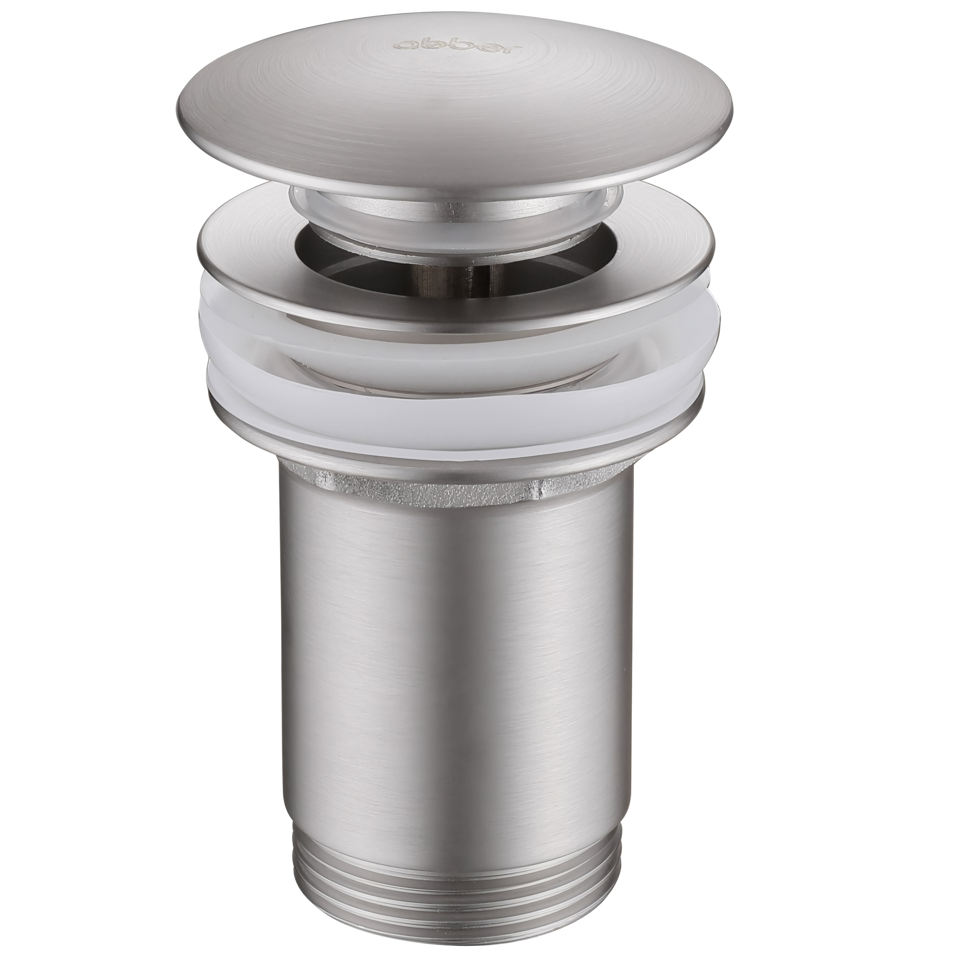 Донный клапан для раковины Abber Bequem AF0010SP (сатин), клик-клак, с переливом