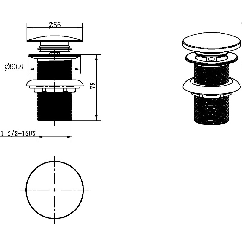Донный клапан для раковины автомат (клик-клак) Boheme 612-B (черный матовый), без перелива