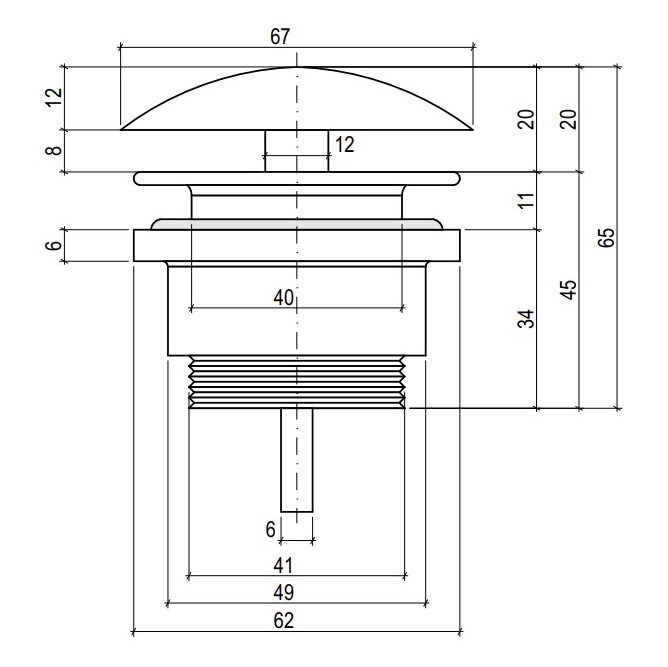 Донный клапан для раковины Salini S-Sense D 601 16621RG (покраска по RAL, глянцевый), фиксированный