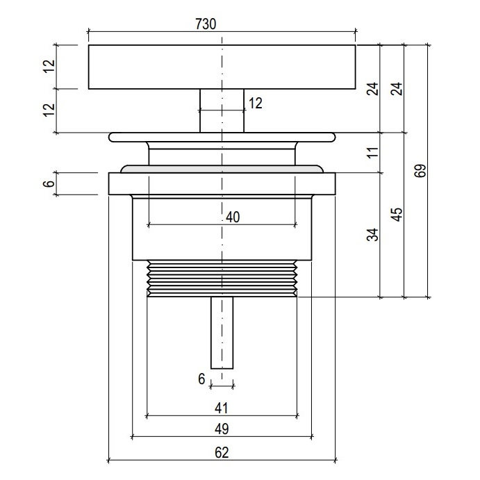 Донный клапан для раковины Salini S-Sense D 604 16622RG (покраска по RAL, глянцевый), фиксированный