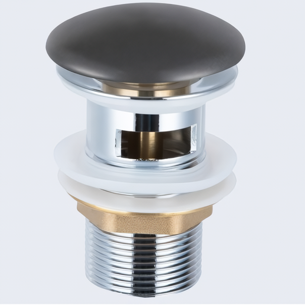 Донный клапан клик-клак с керамической крышкой Vincea DBS-216MA (антрацит матовый), с переливом