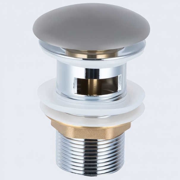 Донный клапан клик-клак с керамической крышкой Vincea DBS-216MG (серый матовый), с переливом