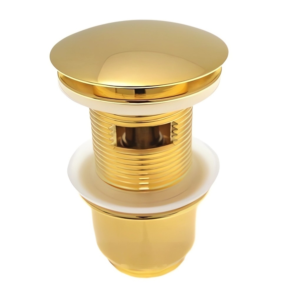 Донный клапан Remer 905CC2114DO (золото глянцевое), с переливом, короткий