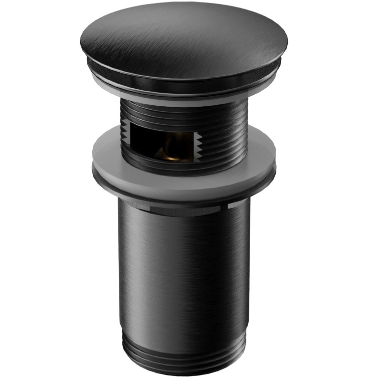 Донный клапан для раковины Whitecross A706GM (оружейная сталь PVD), с переливом и без, клик-клак