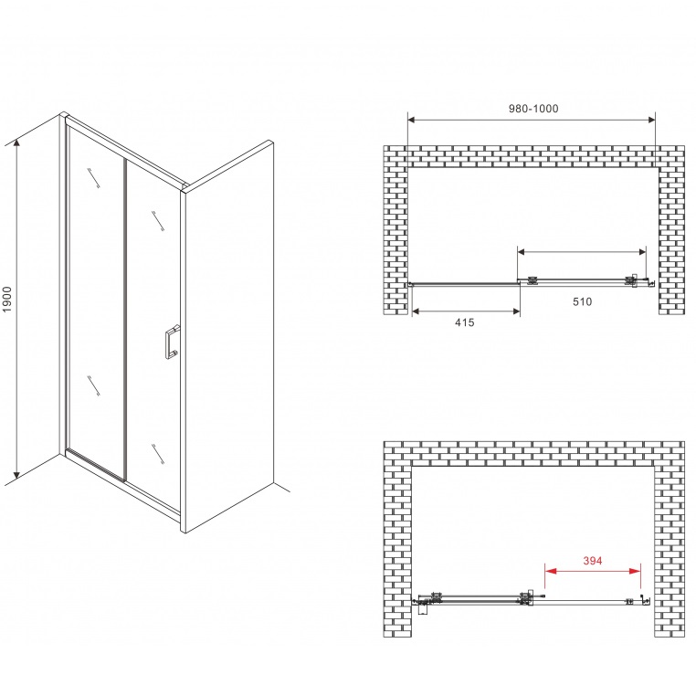 Душевая дверь Abber Schwarzer Diamant AG301005 100х190 (хром)
