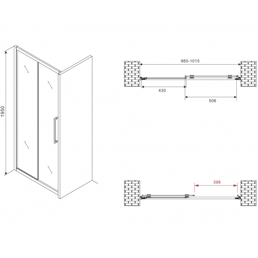 Душевая дверь Abber Schwarzer Diamant AG30100BH 100х195 (черный матовый)