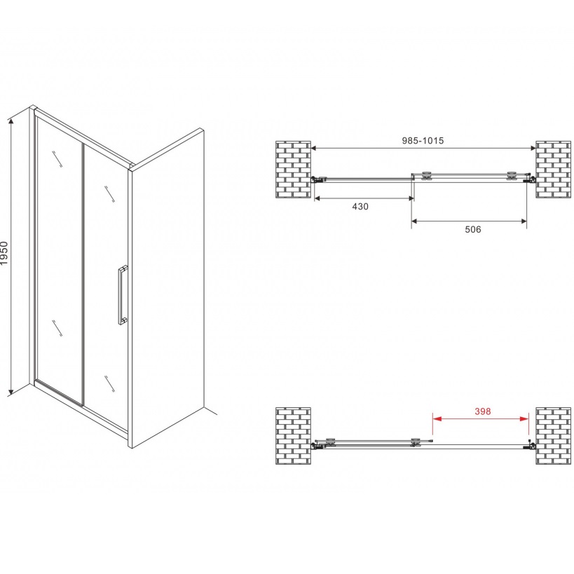 Душевая дверь Abber Schwarzer Diamant AG30100BMH 100х195 (черный матовый)