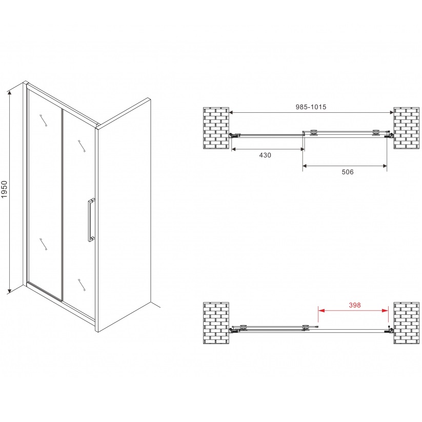 Душевая дверь Abber Schwarzer Diamant AG30100H 100х195(хром)