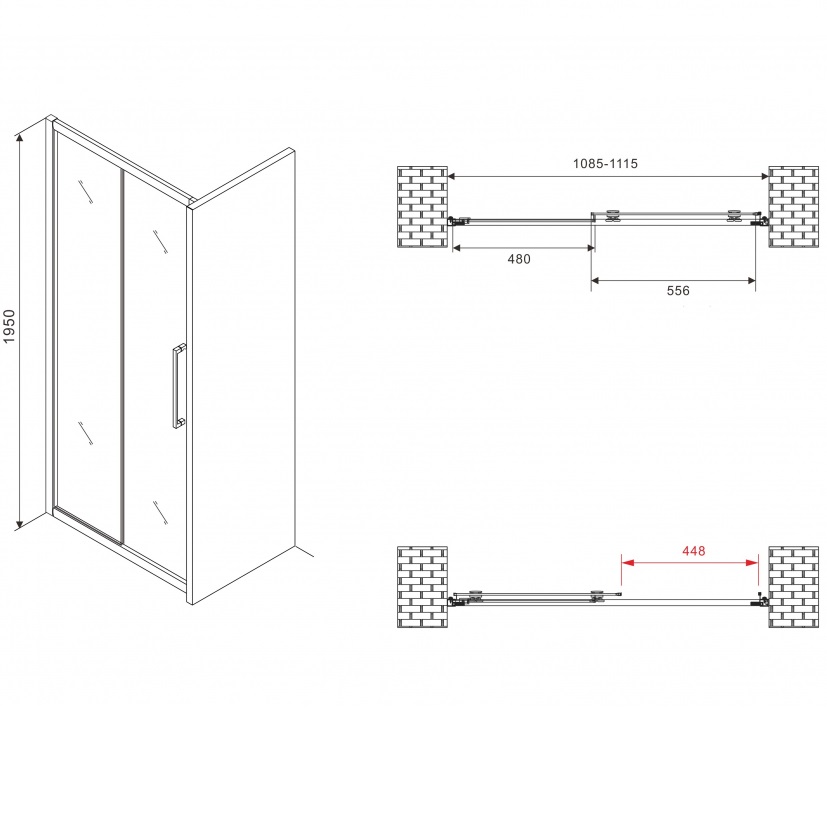 Душевая дверь Abber Schwarzer Diamant AG30110BH 110х195 (черный матовый)