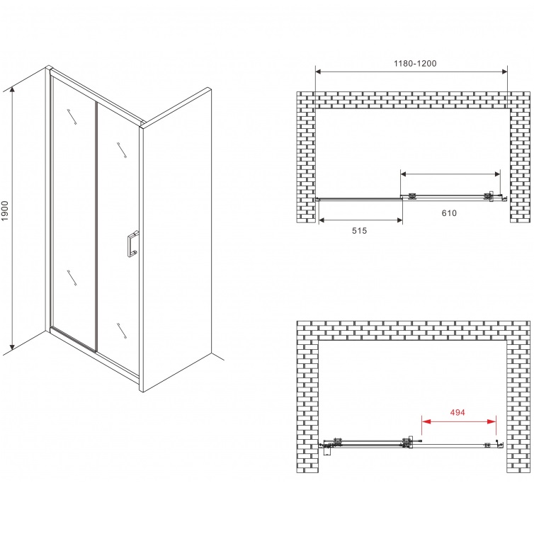 Душевая дверь Abber Schwarzer Diamant AG301205 120х190 (хром)