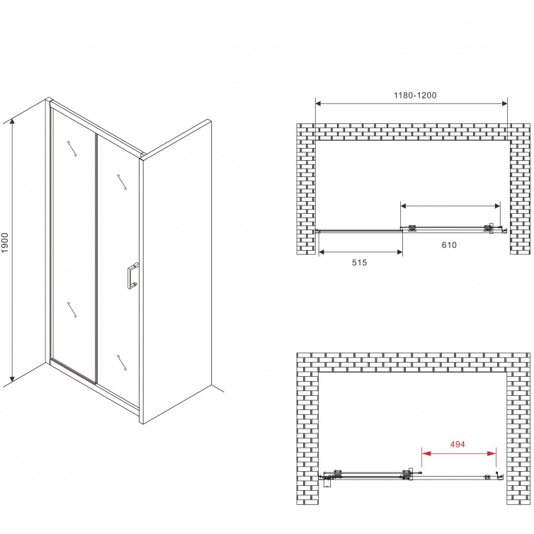 Душевая дверь Abber Schwarzer Diamant AG30120B5 120х190 (черный)