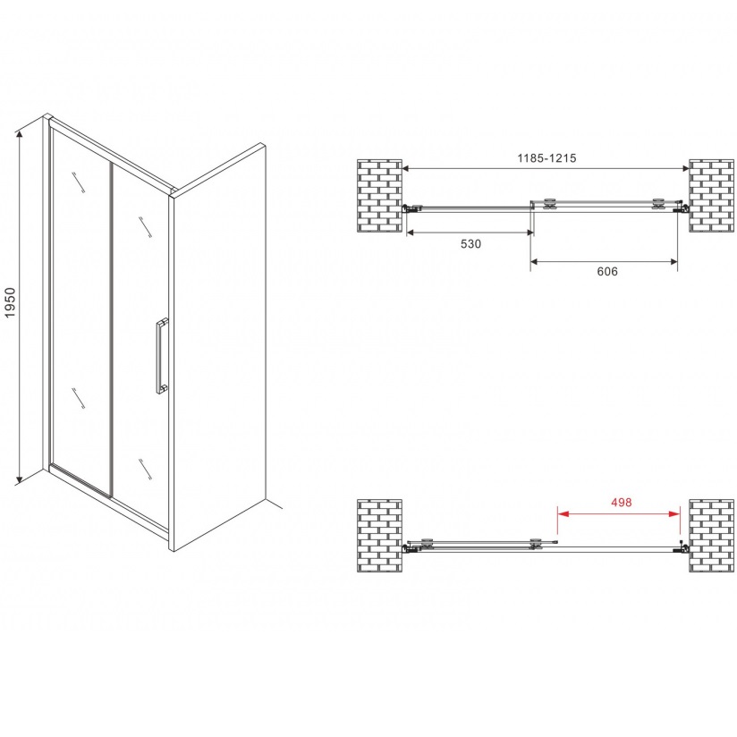 Душевая дверь Abber Schwarzer Diamant AG30120BMH 120х195 (черный матовый)