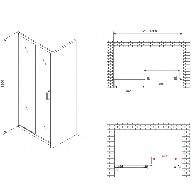 Душевая дверь Abber Schwarzer Diamant AG30130B5 130х190 (черный)