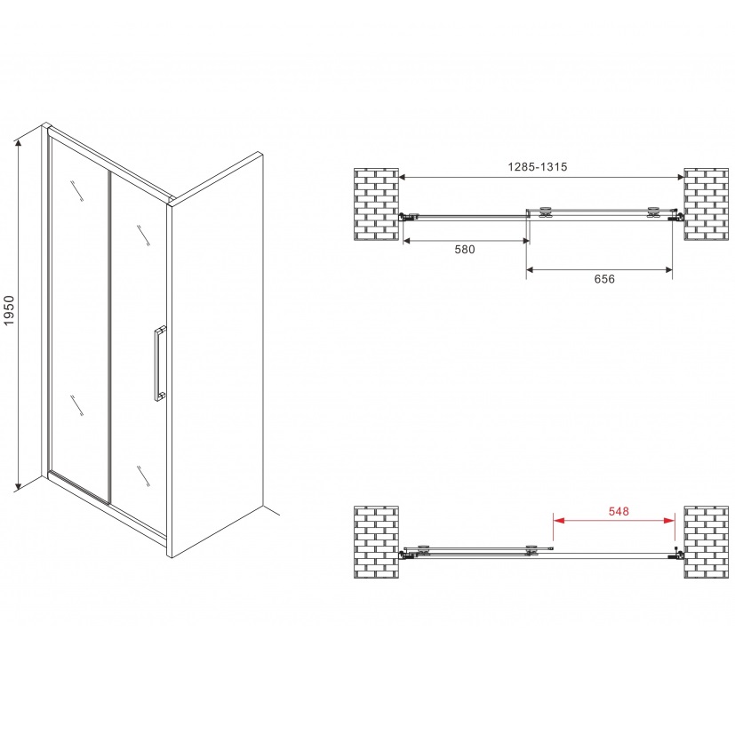 Душевая дверь Abber Schwarzer Diamant AG30130BH 130х195 (черный матовый)
