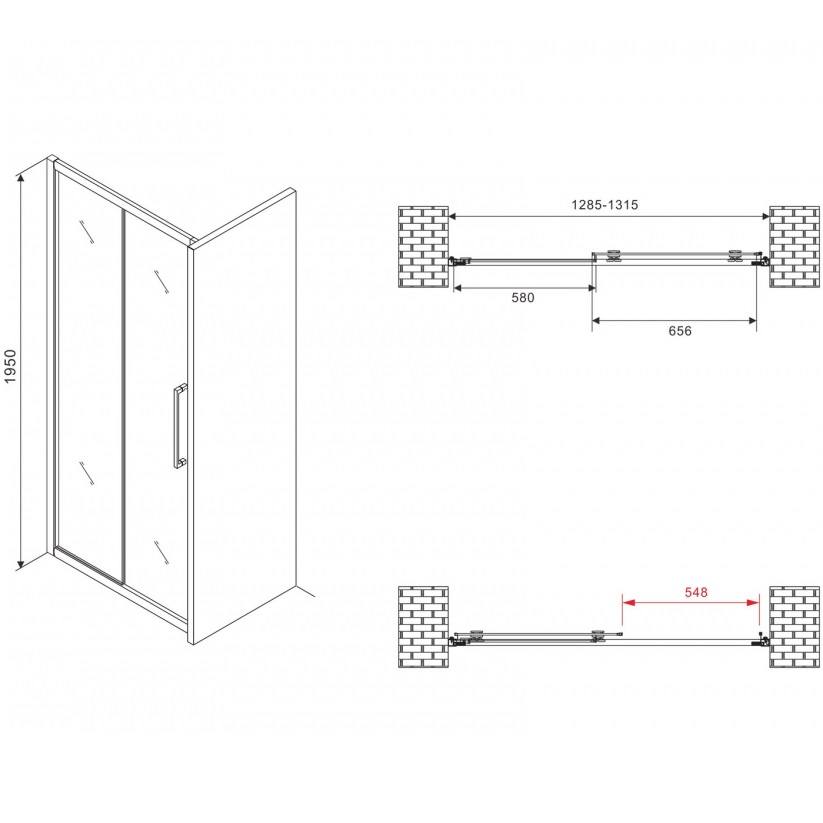 Душевая дверь Abber Schwarzer Diamant AG30130BMH 130х195 (черный матовый)