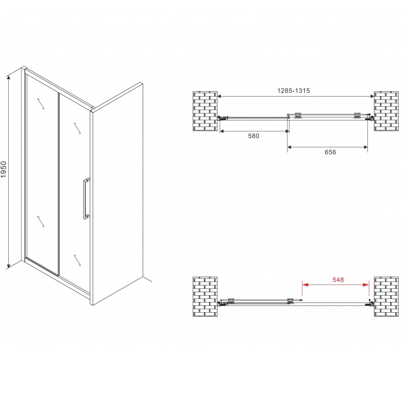 Душевая дверь Abber Schwarzer Diamant AG30130MH 130х195 (хром)