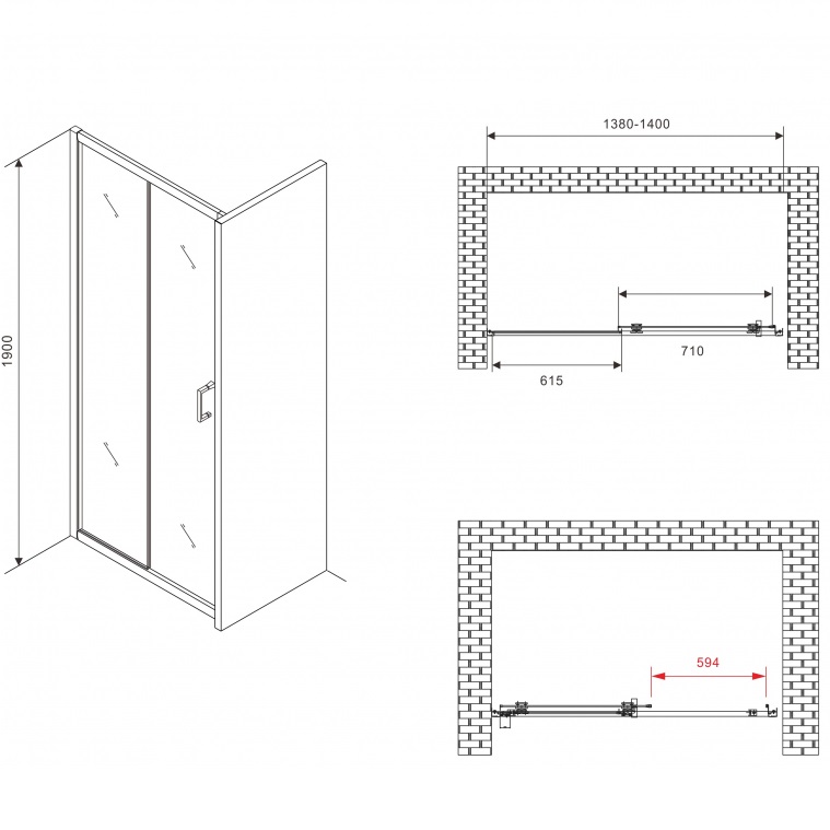 Душевая дверь Abber Schwarzer Diamant AG301405 140х190 (хром)