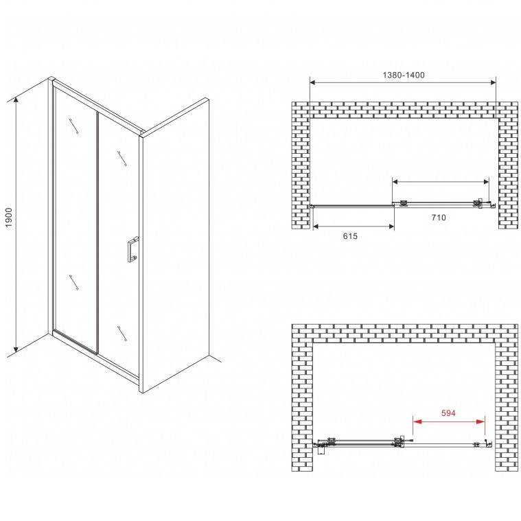 Душевая дверь Abber Schwarzer Diamant AG30140B5 140х190 (черный)