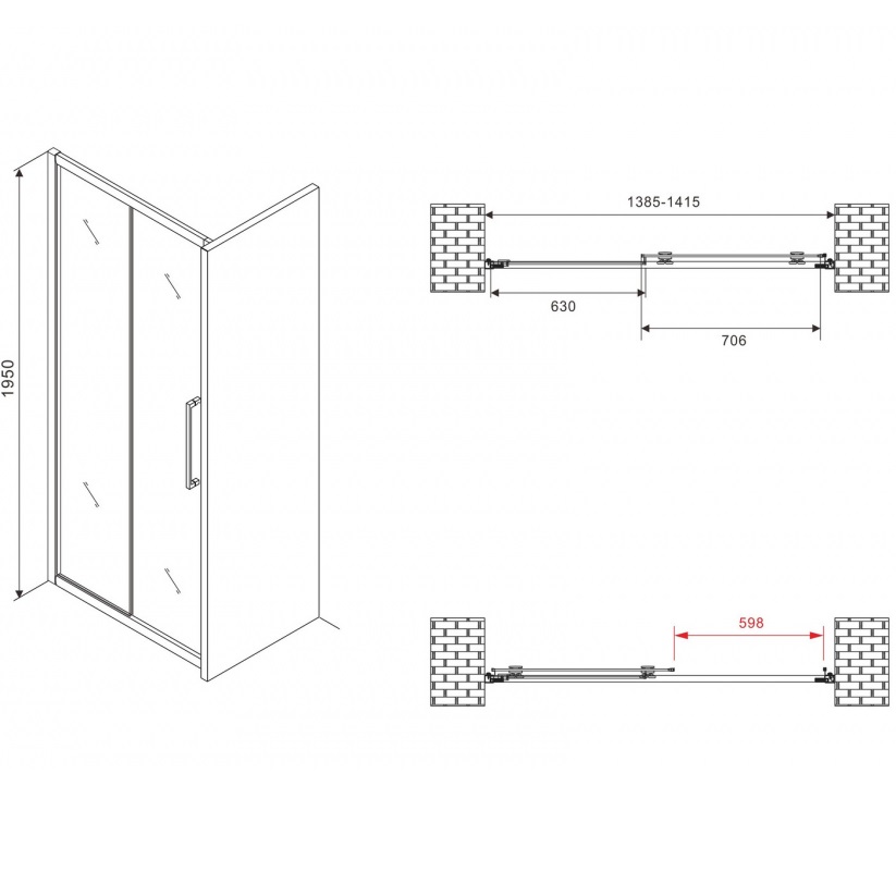Душевая дверь Abber Schwarzer Diamant AG30140BMH 140х195 (черный матовый)