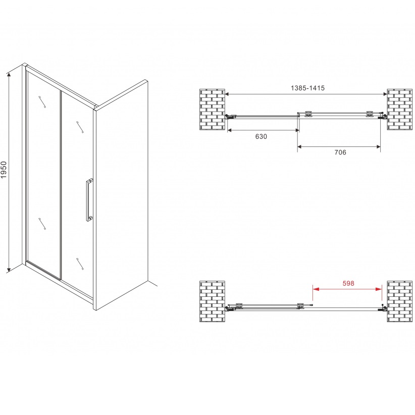 Душевая дверь Abber Schwarzer Diamant AG30140MH 140х195 (хром)