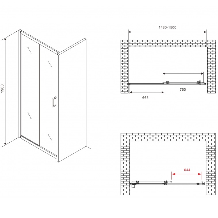 Душевая дверь Abber Schwarzer Diamant AG30150B5 150х190 (черный)