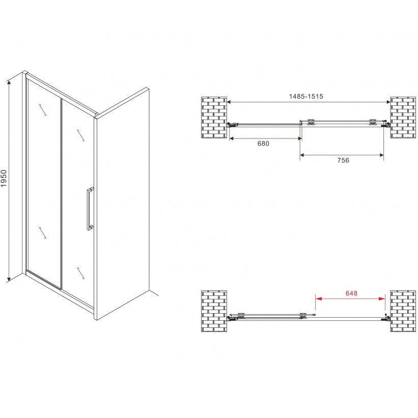 Душевая дверь Abber Schwarzer Diamant AG30150BH 150х195 (черный матовый)
