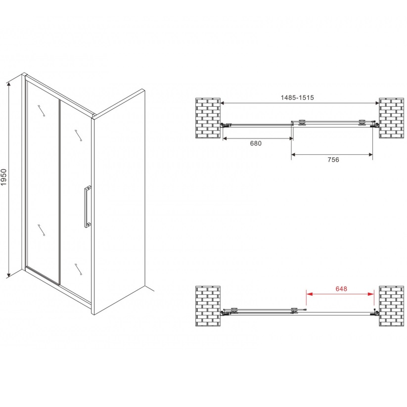 Душевая дверь Abber Schwarzer Diamant AG30150BMH 150х195 (черный матовый)