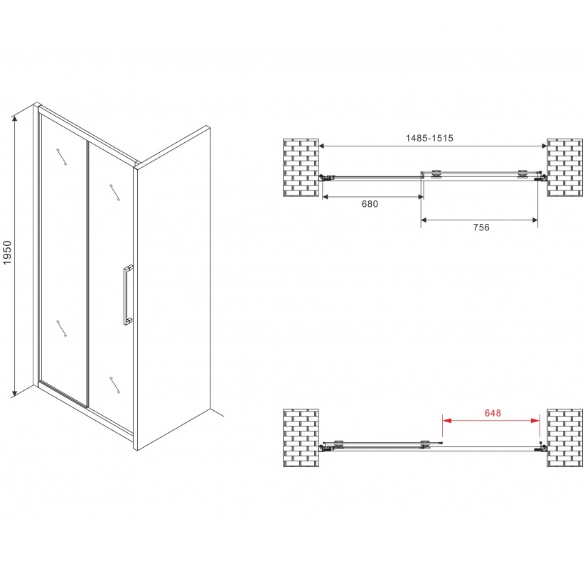 Душевая дверь Abber Schwarzer Diamant AG30150H 150х195 (хром)