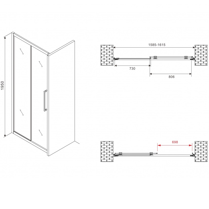 Душевая дверь Abber Schwarzer Diamant AG30160MH 160х195 (хром)