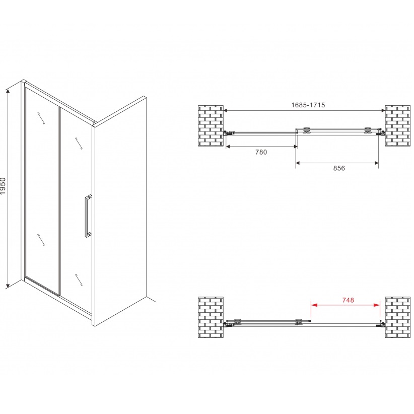 Душевая дверь Abber Schwarzer Diamant AG30170BH 170х195 (черный матовый)