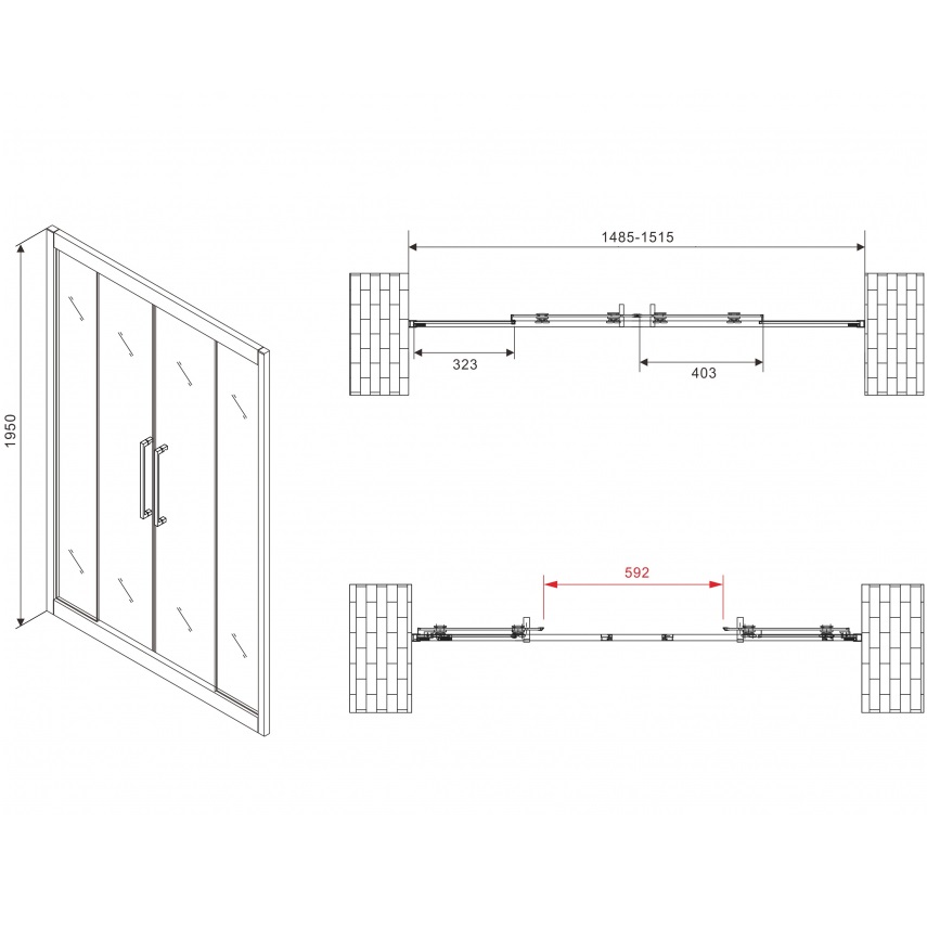 Душевая дверь Abber Schwarzer Diamant AG33150BH 150х195 (черный матовый)