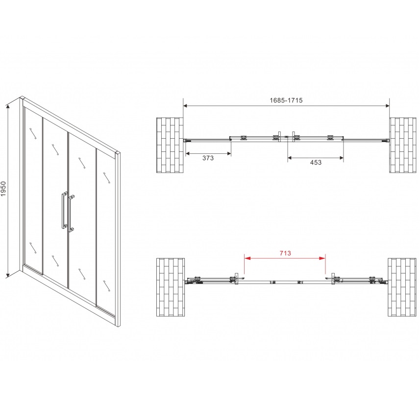 Душевая дверь Abber Schwarzer Diamant AG33170BH 170х195 (черный матовый)