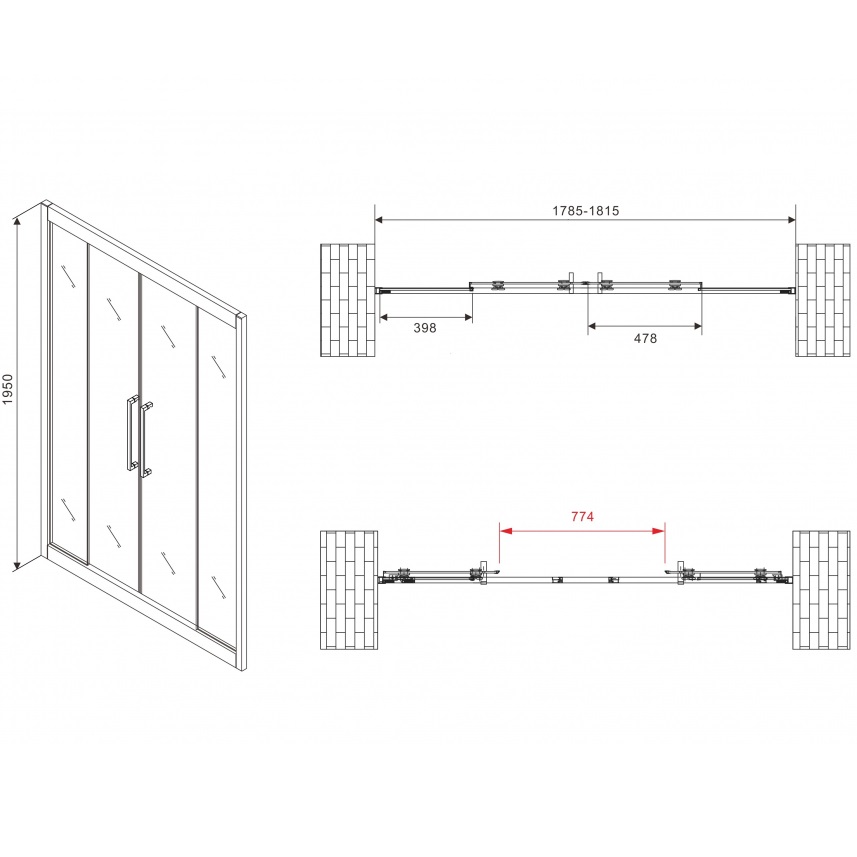 Душевая дверь Abber Schwarzer Diamant AG33180BH 180х195 (черный матовый)