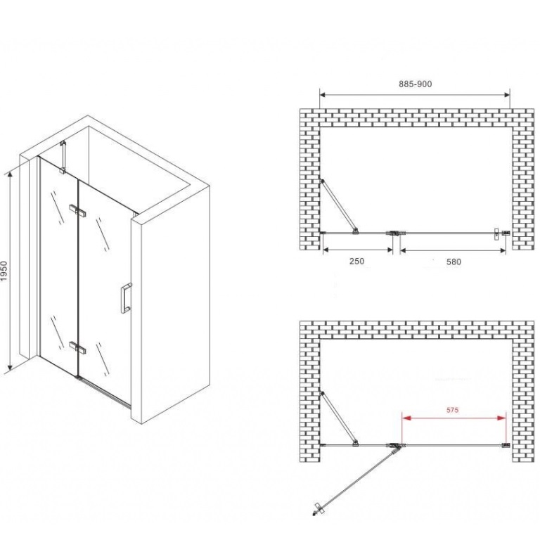 Душевая дверь Abber Zart AG08090 90х195 (хром)