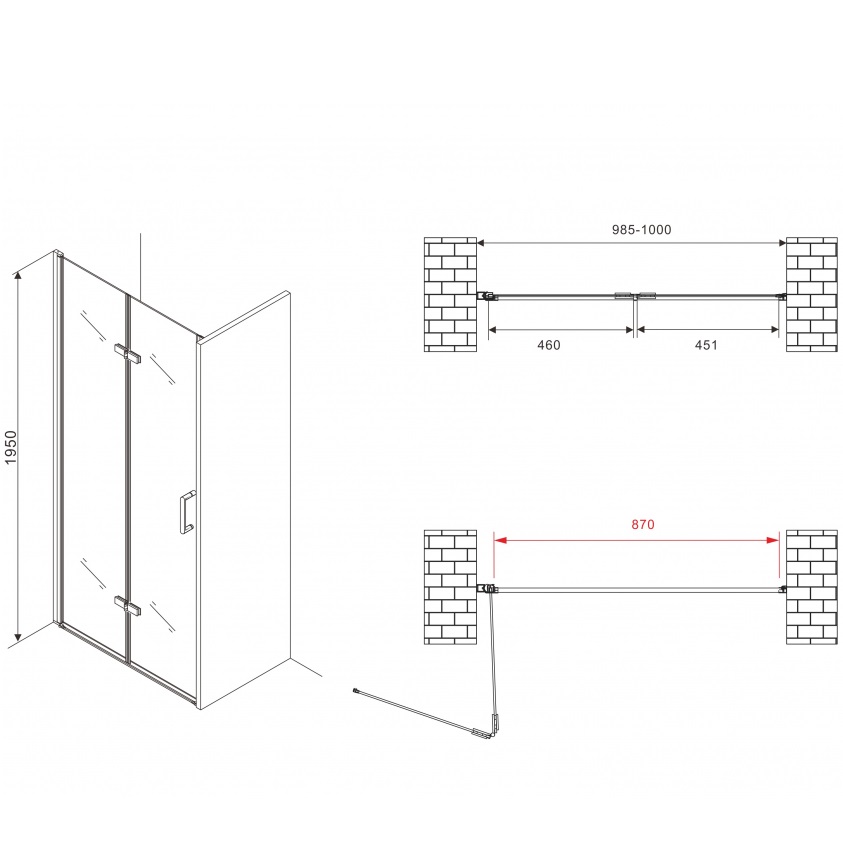 Душевая дверь Abber Zart AG08100P 100х195 (хром)
