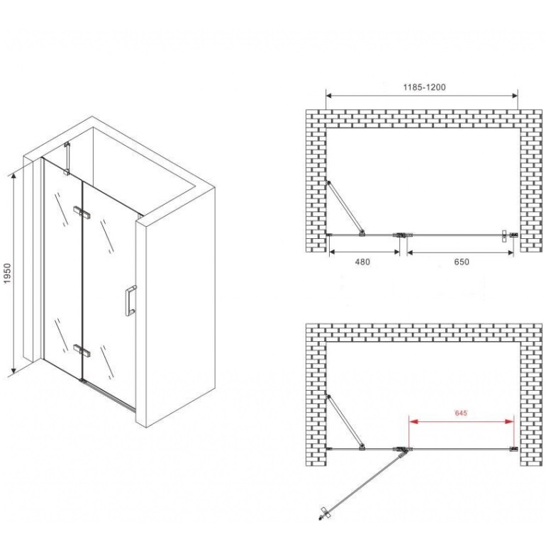 Душевая дверь Abber Zart AG08120B 120х195 (черный матовый)