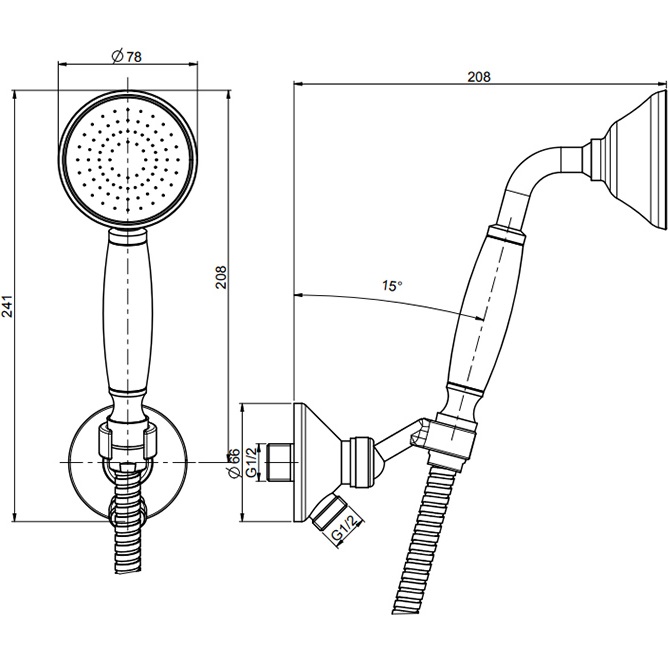 Душевая лейка Fima Carlo Frattini Wellness Set doccia F2287/7CR (хром), с держателем и шлангом