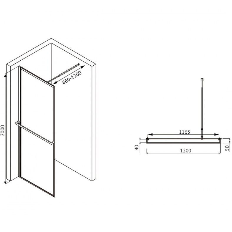 Душевая перегородка ABBER Immer Offen AG60120B 120х200 (черный)