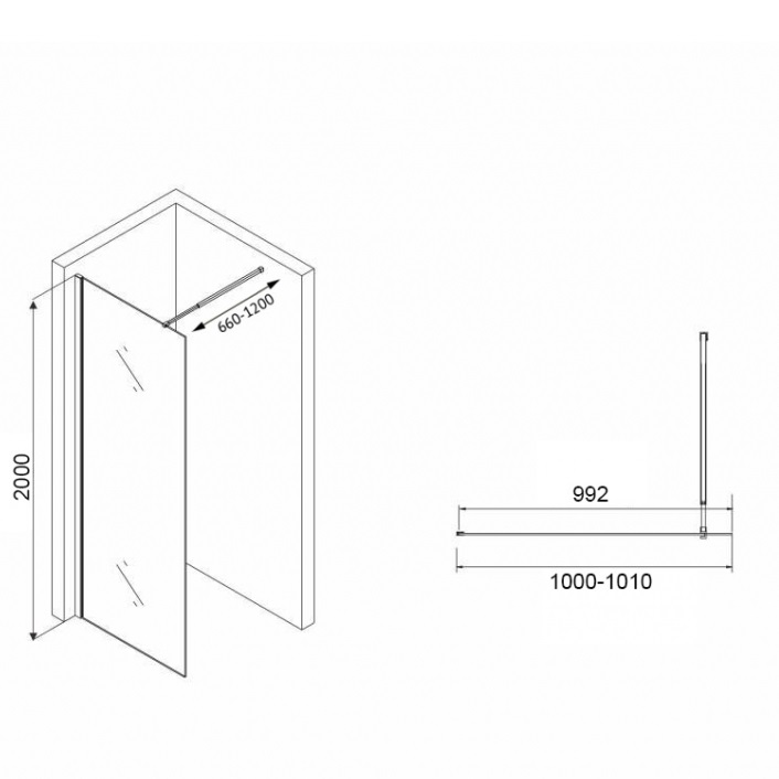 Душевая перегородка ABBER Immer Offen AG61101R8 100х200 (черный)