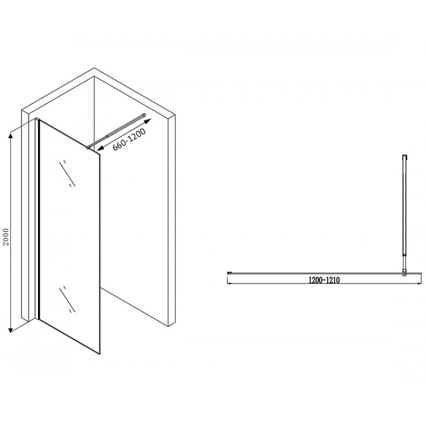 Душевая перегородка ABBER Immer Offen AG61120B8 120х200 (черный)