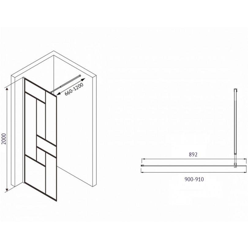 Душевая перегородка ABBER Immer Offen AG63090B 90х200(черный)