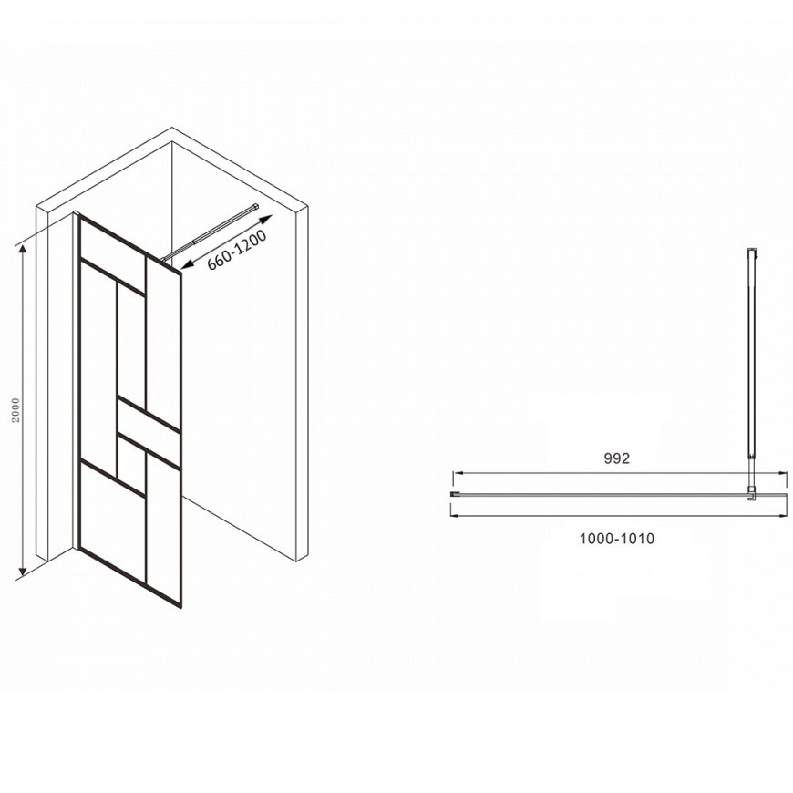 Душевая перегородка ABBER Immer Offen AG63100B 100х200(черный)