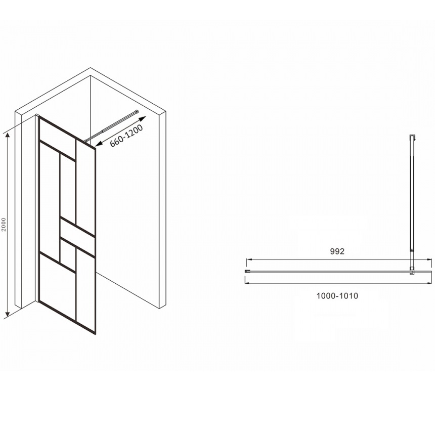 Душевая перегородка ABBER Immer Offen AG63100B8 100х200 (черный)