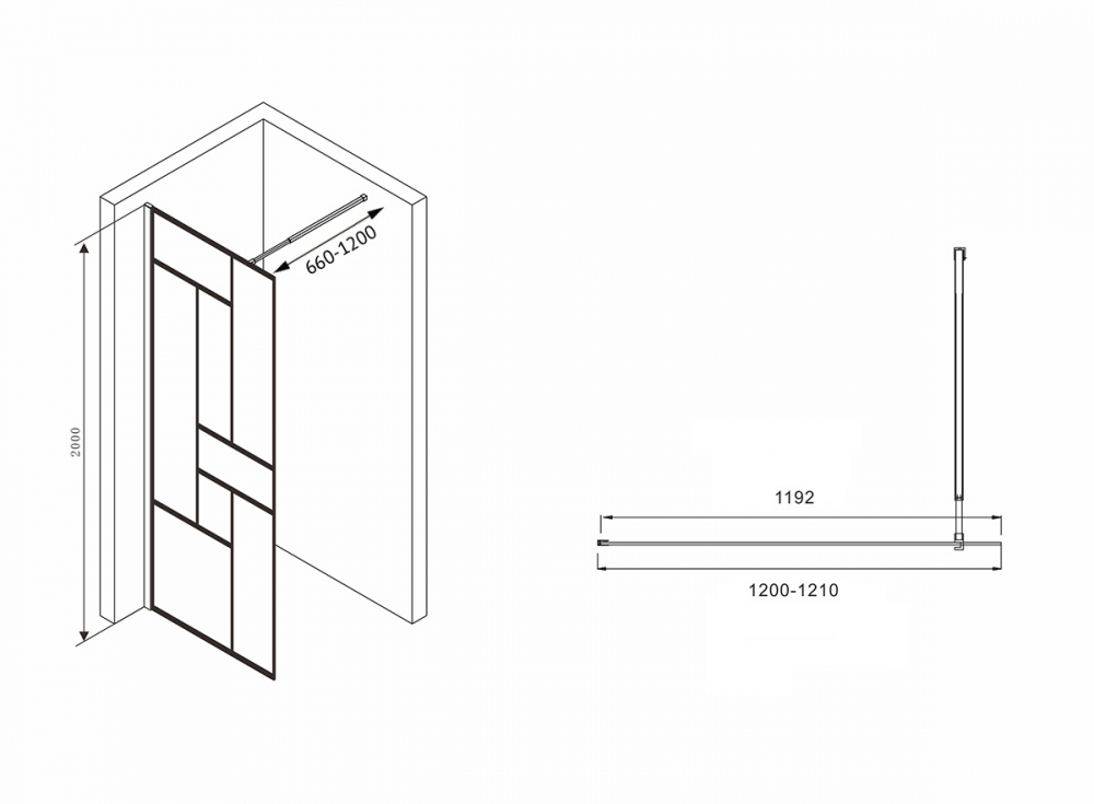 Душевая перегородка ABBER Immer Offen AG63120B 120х200(черный)